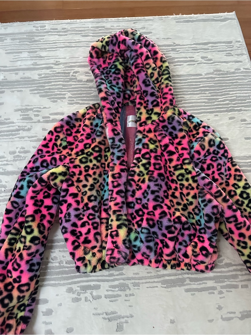 Spavce Island Neon Leopard Hooded Puffer Jacket - Pink Multi
